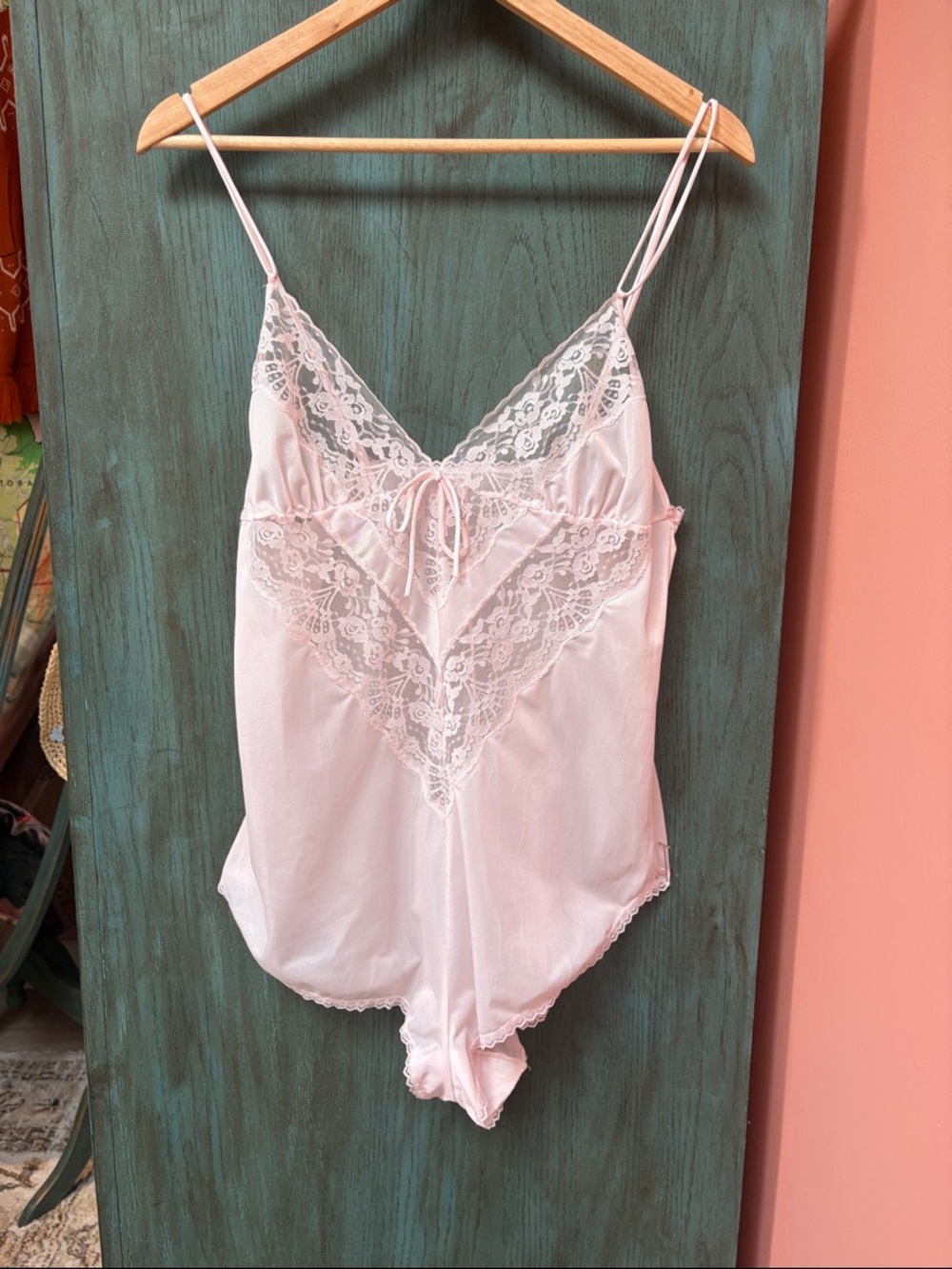 Vintage Cindy Ann Pink Lace Teddy | L